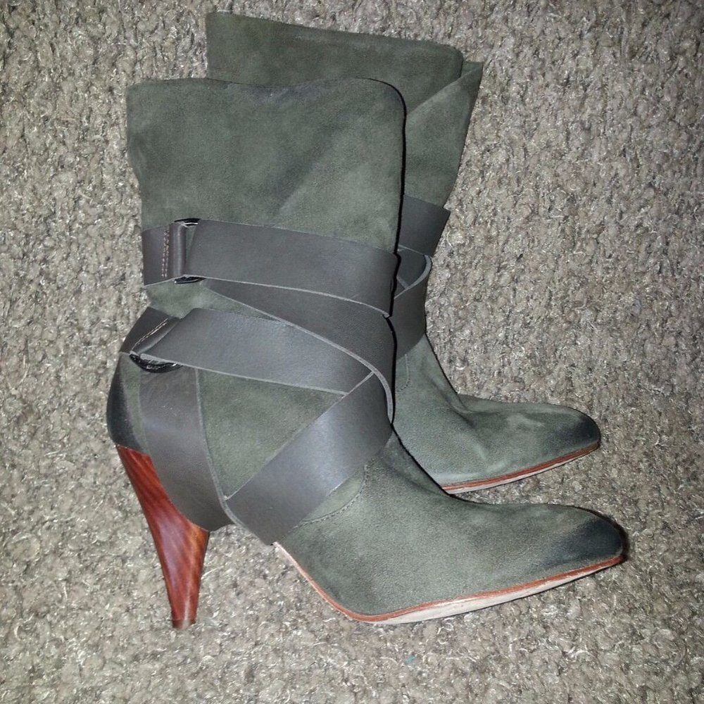 MEA SHADOW-Cassandra-Khaki Suede & Leather Harness Boots Bootie-SZ 6-NEW